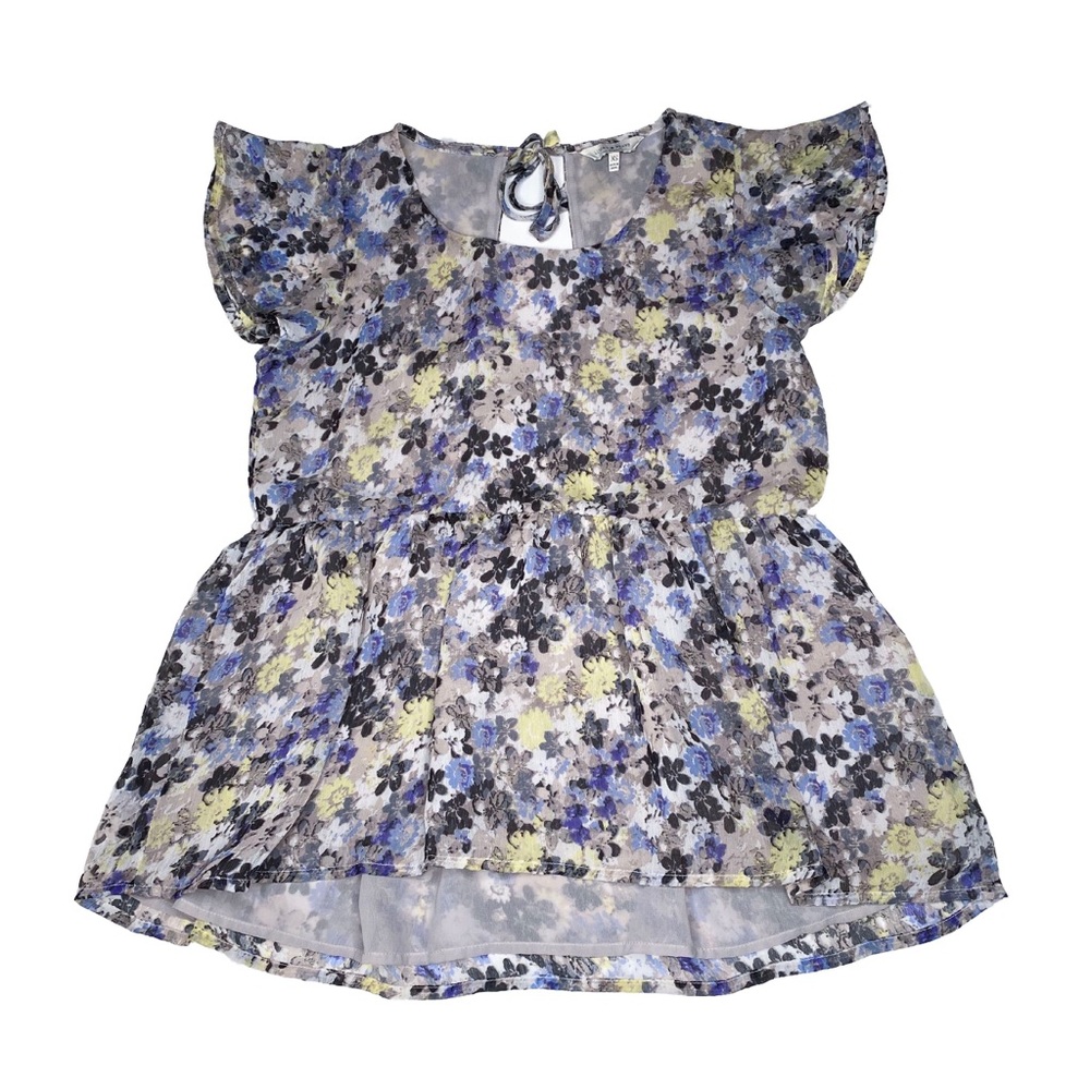 Lucky Brand Blue Floral Flutter Sleeve Top XS